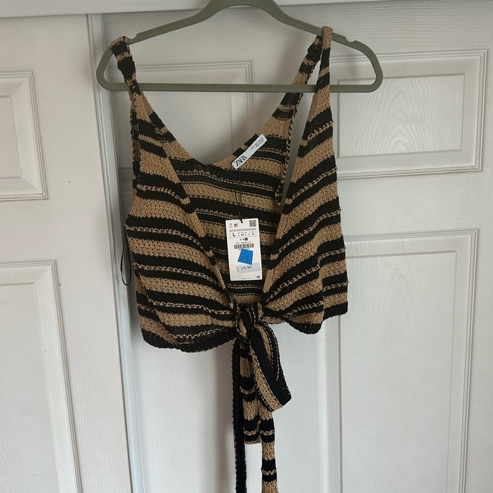 Zara NWT knit striped wrap crop size L